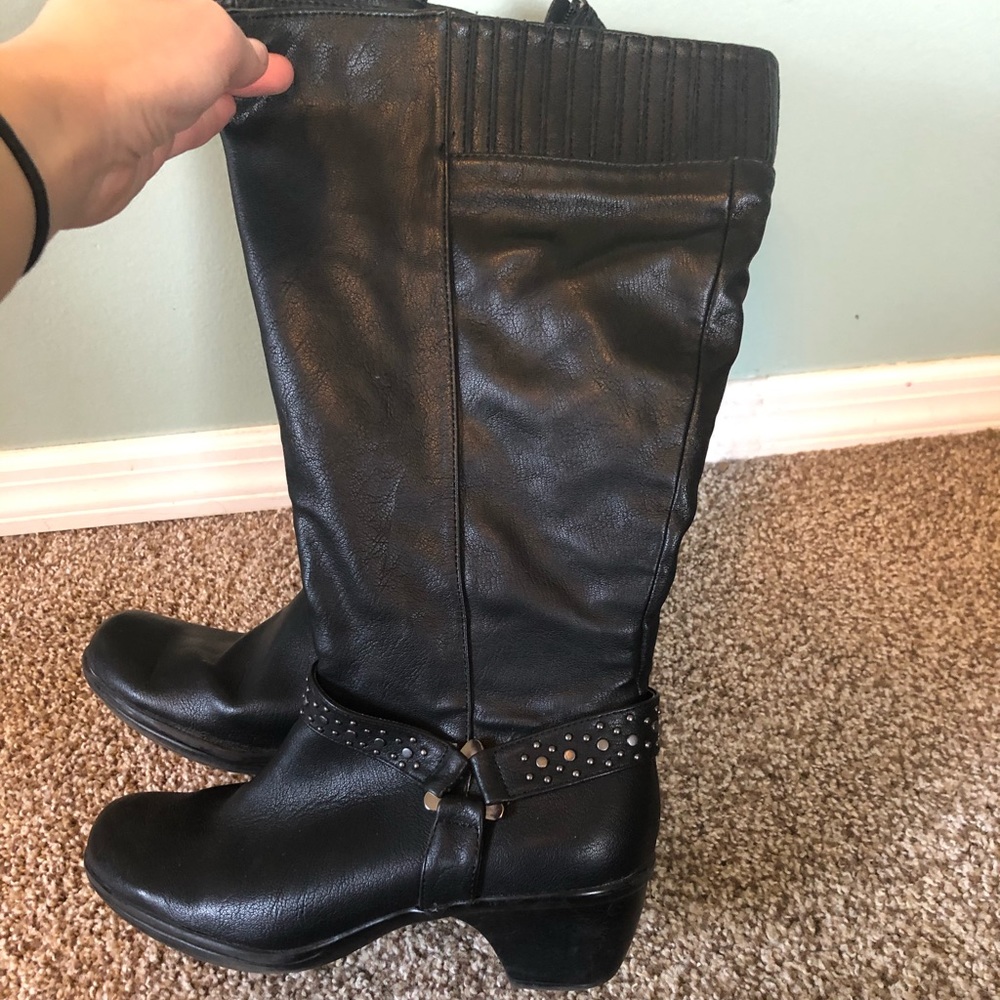 Black faux leather boots